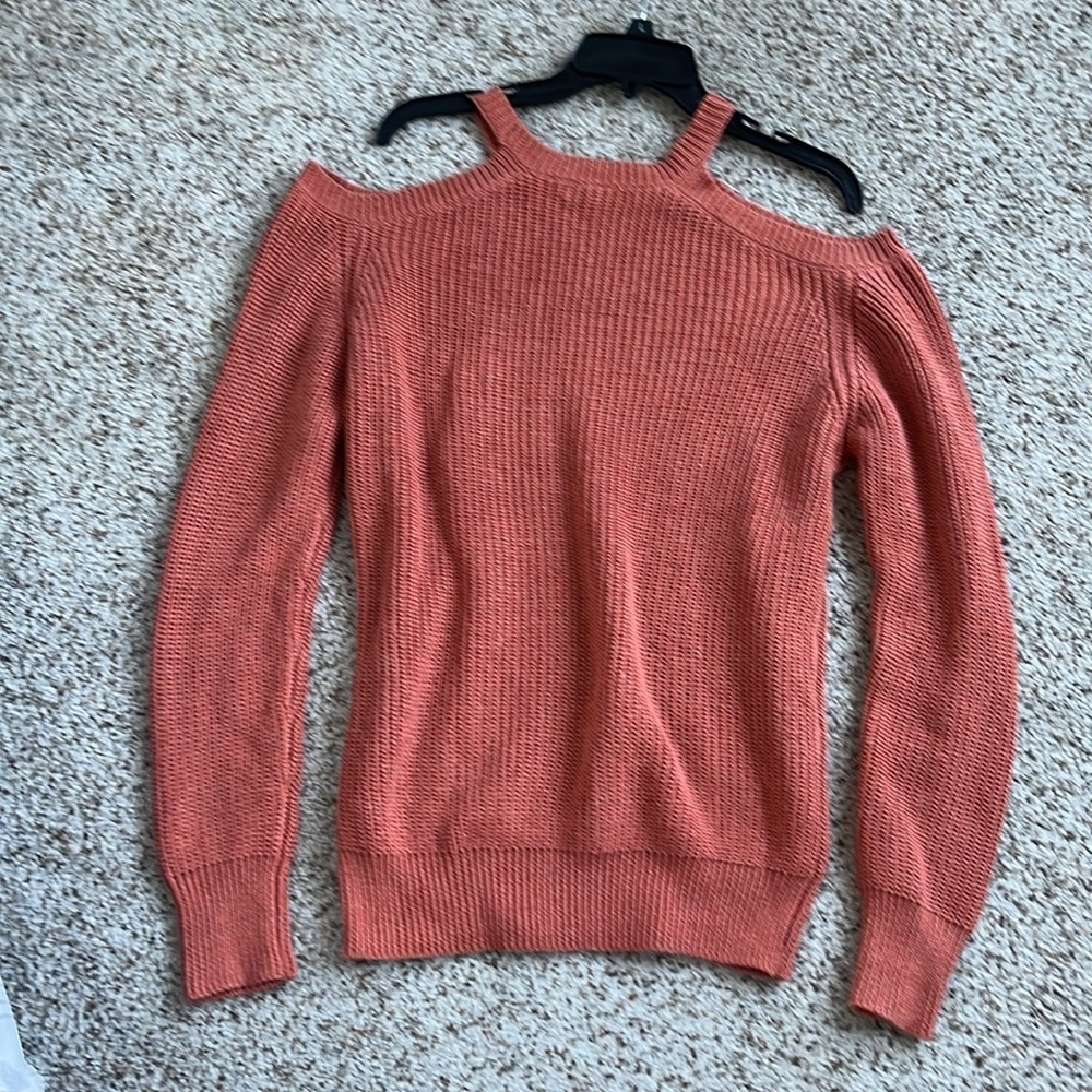 collections by celeze Women's coral Cold Shoulder Sweater - Picture 5 of 7